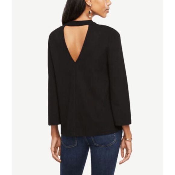 Ann Taylor Steel Blue Gray Waffle Blouse Cut out V Back Size Small, MSRP $60 - Picture 8 of 8